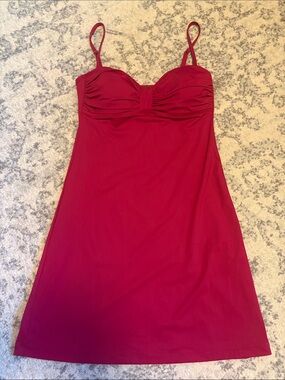 Tommy Bahama Pearl Solids Sangria Swim Dress w/Ruched Bust & Adjustable Straps